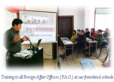 Training to all Foreign Affair Officers (F.A.O.) at our franchised schools